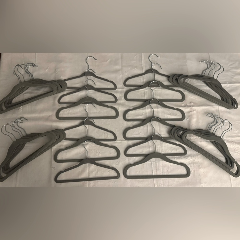VELVET GRAY/SILVER BABY HANGERS (qty. 40) *never used!!*